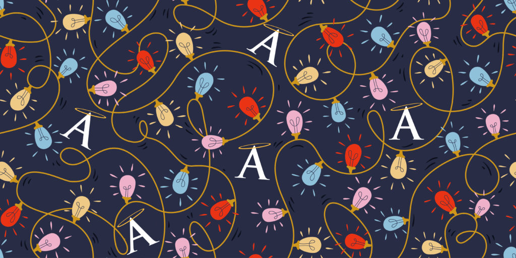 Christmas lights seamless repeat pattern, blue, yellow, red and